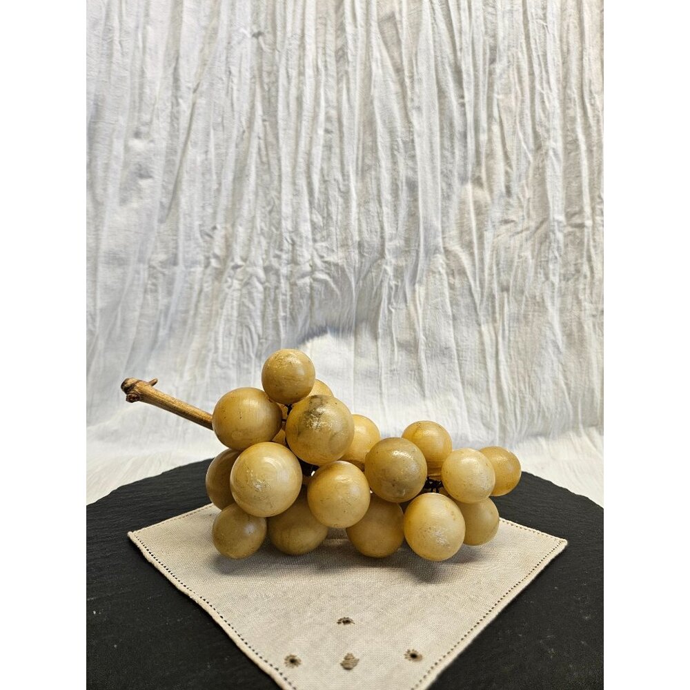 Large Golden Vintage Italian Hand-Carved Alabaster Stone Fruit Grape Cluster